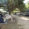 Tenda e amaca in un'area campeggio alberata.