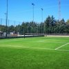 Campo da tennis vuoto con superficie verde.